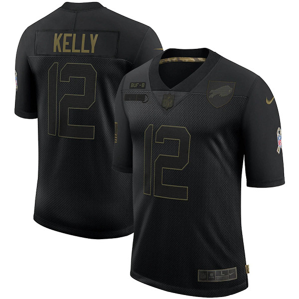 Men's Buffalo Bills #12 Jim Kelly Black NFL 2020 Salute To Service Limited Stitched Jersey